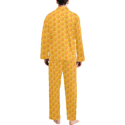 Honey Bee Honeycomb Print Design LKS3011 Men's Long Pajama Set