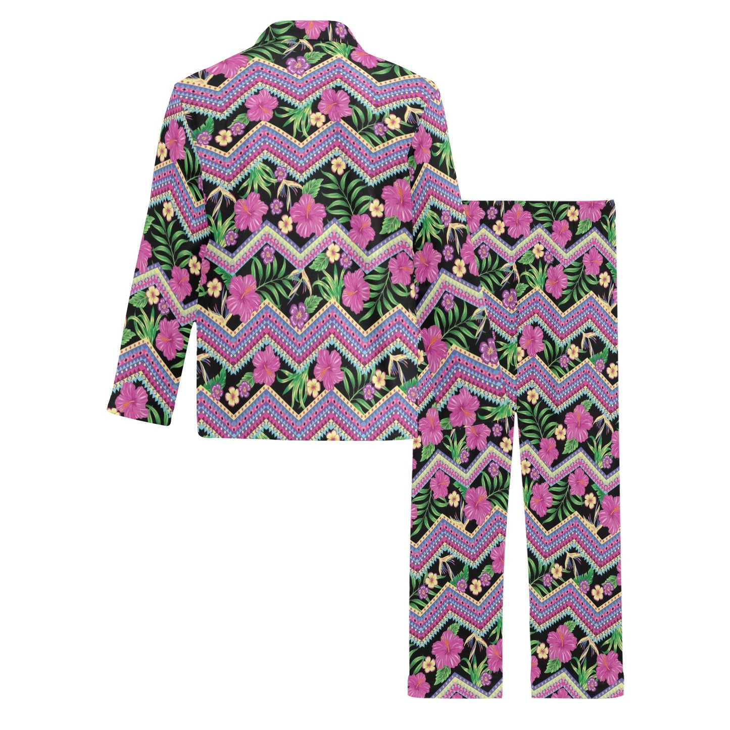 Hibiscus Pink Zigzag Line Pattern Design LKS307 Men's Long Pajama Set
