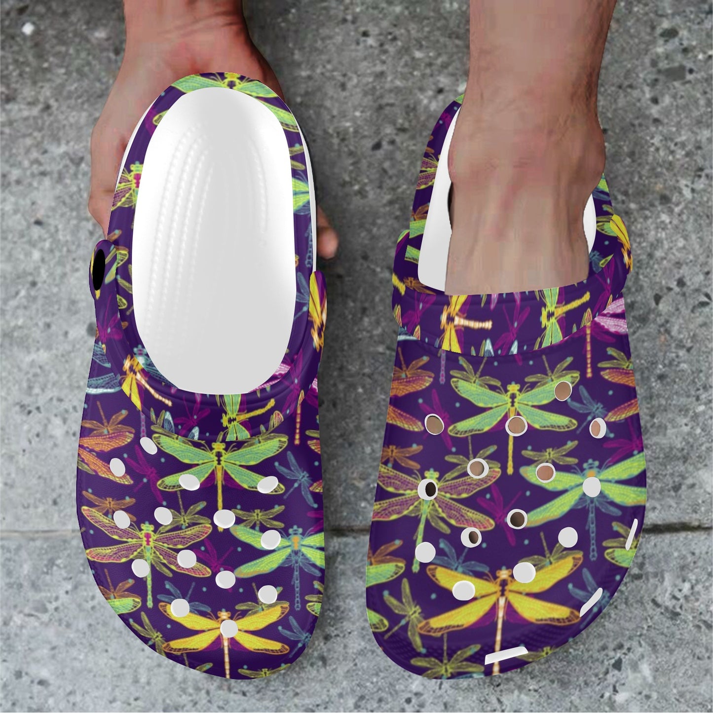 Dragonfly Neon Color Print Pattern Unisex Clogs Shoes