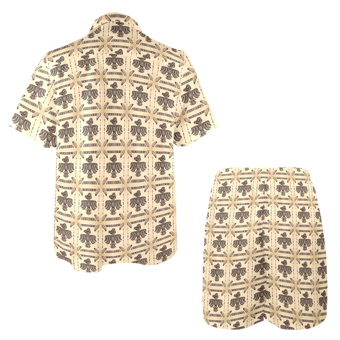 Native American Themed Design Print Men's Beach Shirt and Shorts Set