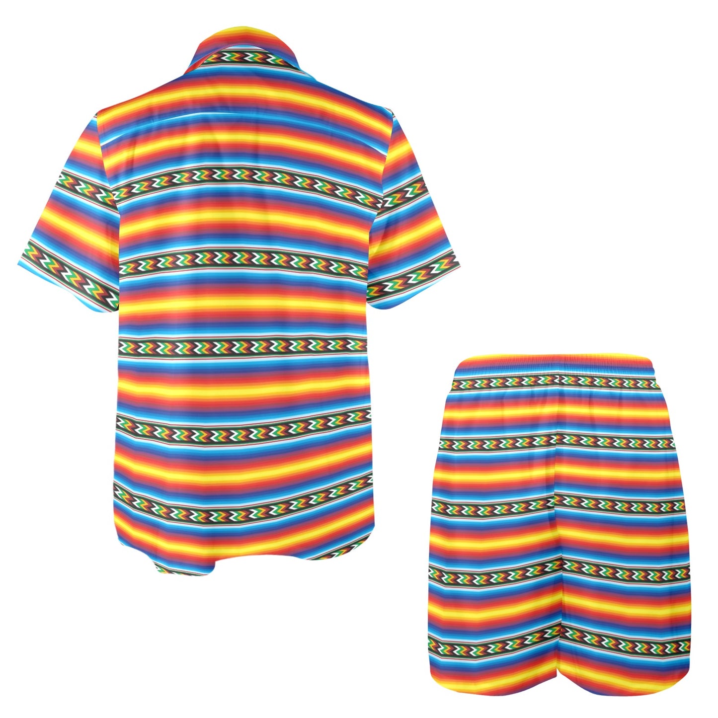 Mexican Blanket ZigZag Print Pattern Men's Beach Shirt and Shorts Set