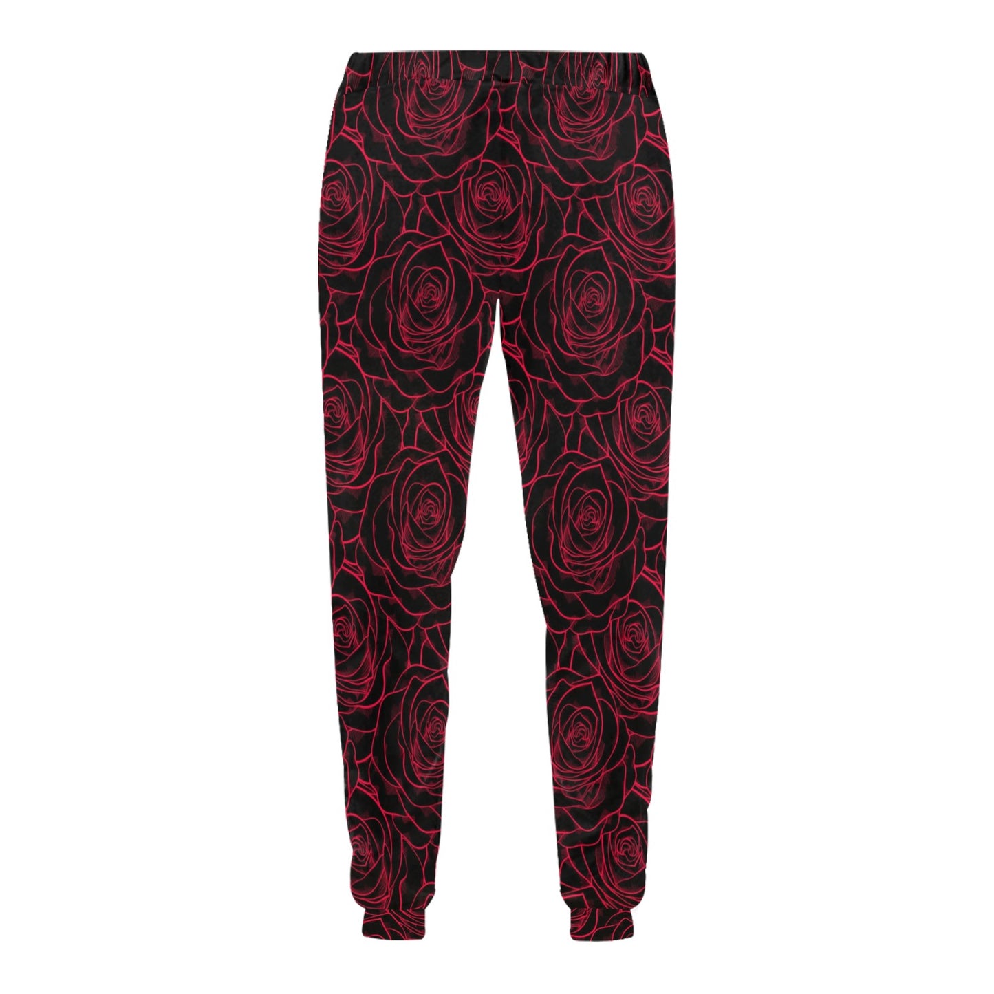 Red Rose Design Print Men's Sweatpants