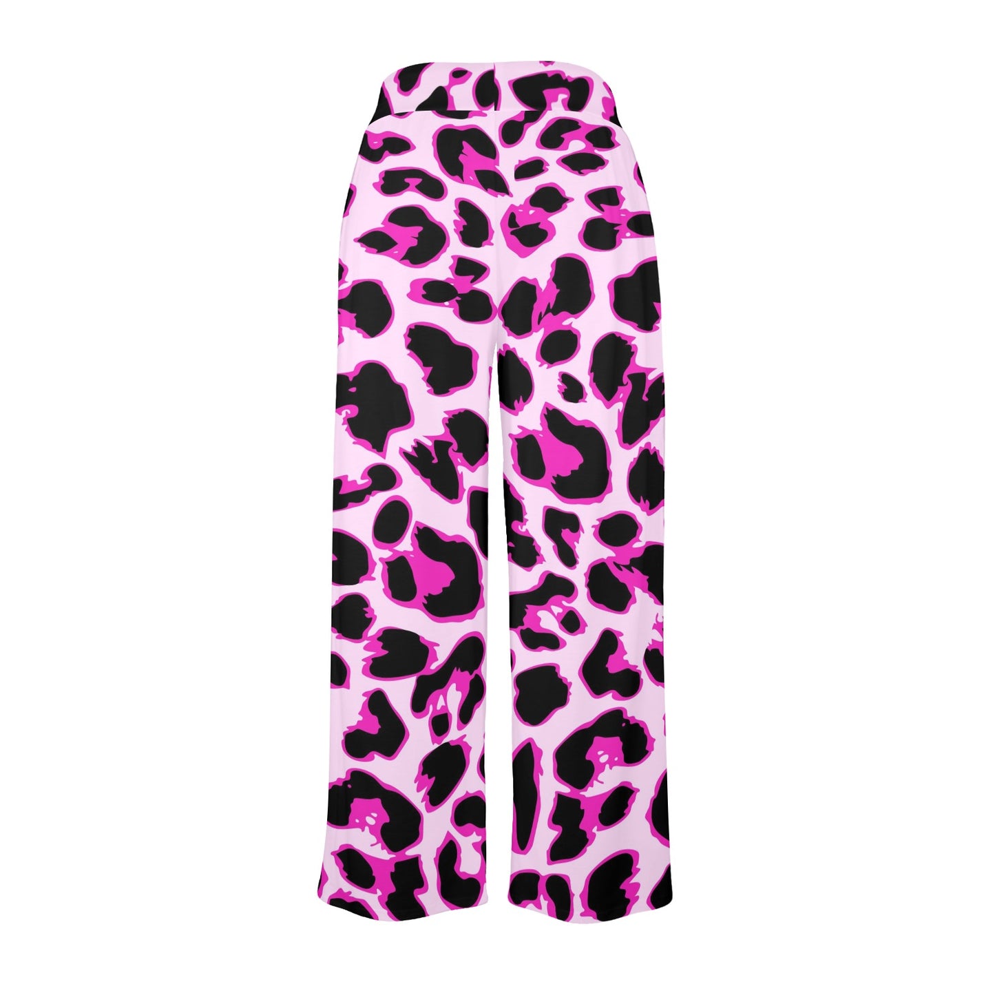 Pink Leopard Print Women's Wide Leg Lounge Pants