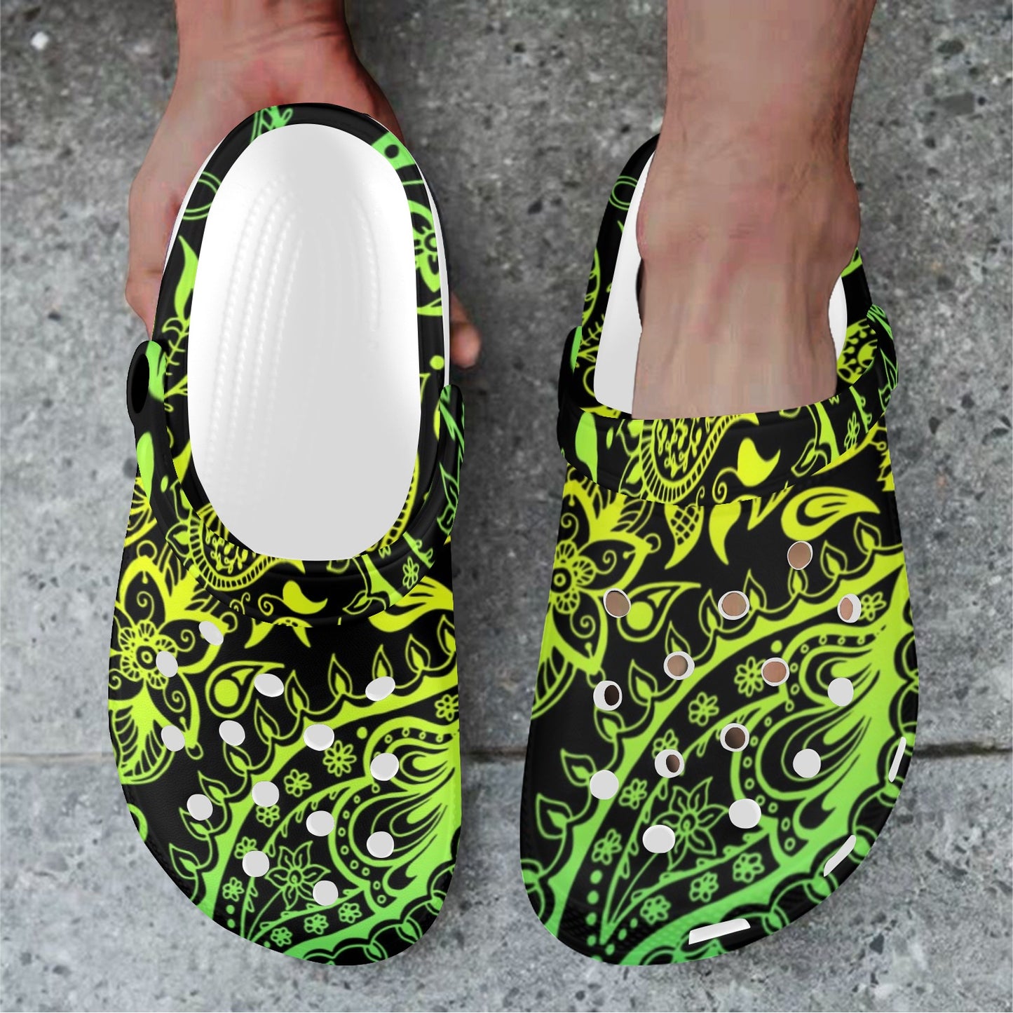 Paisley Green Design Print Unisex Clogs Shoes