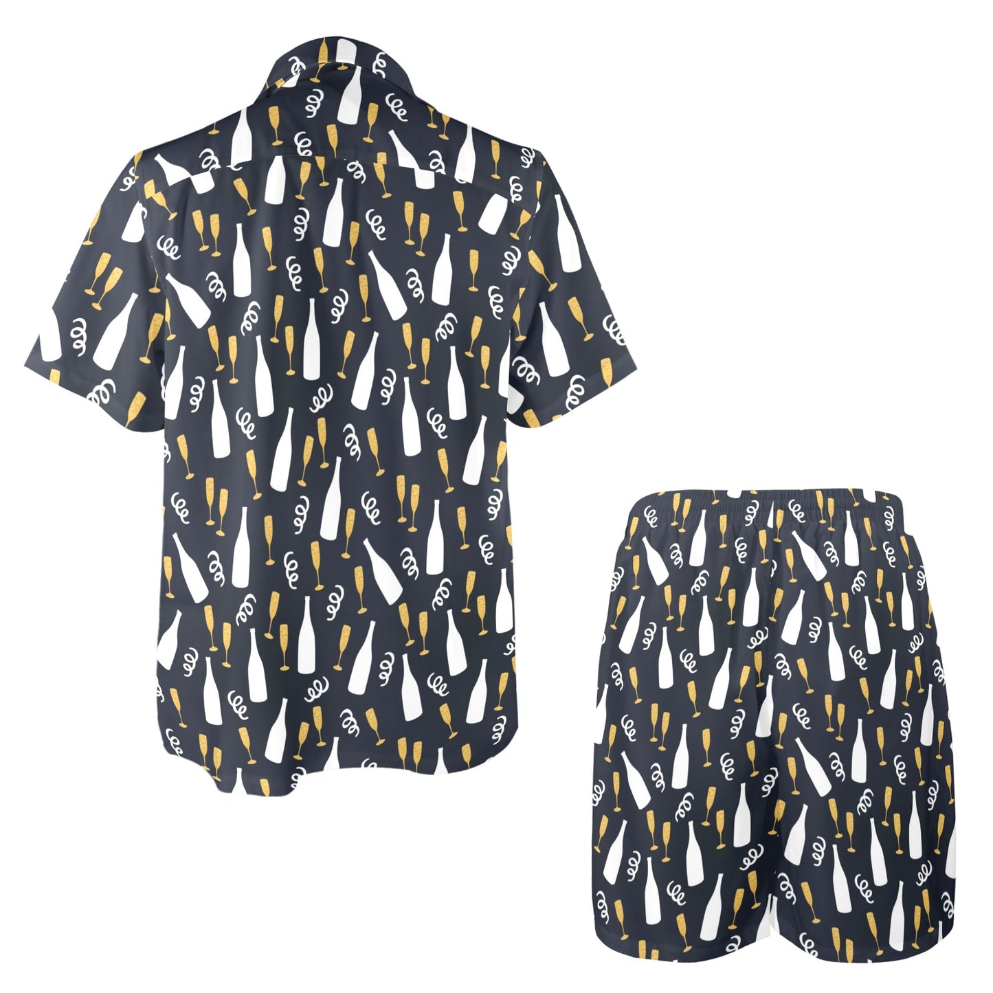 Champagne Pattern Print Design 01 Men's Beach Shirt and Shorts Set