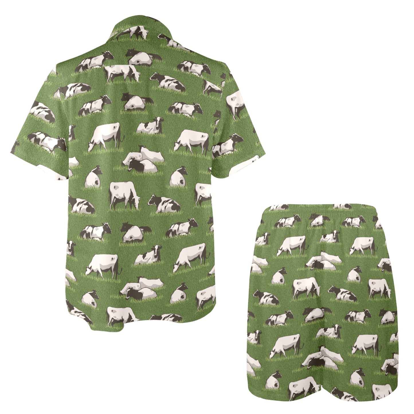 Cow on Grass Print Pattern Men's Beach Shirt and Shorts Set