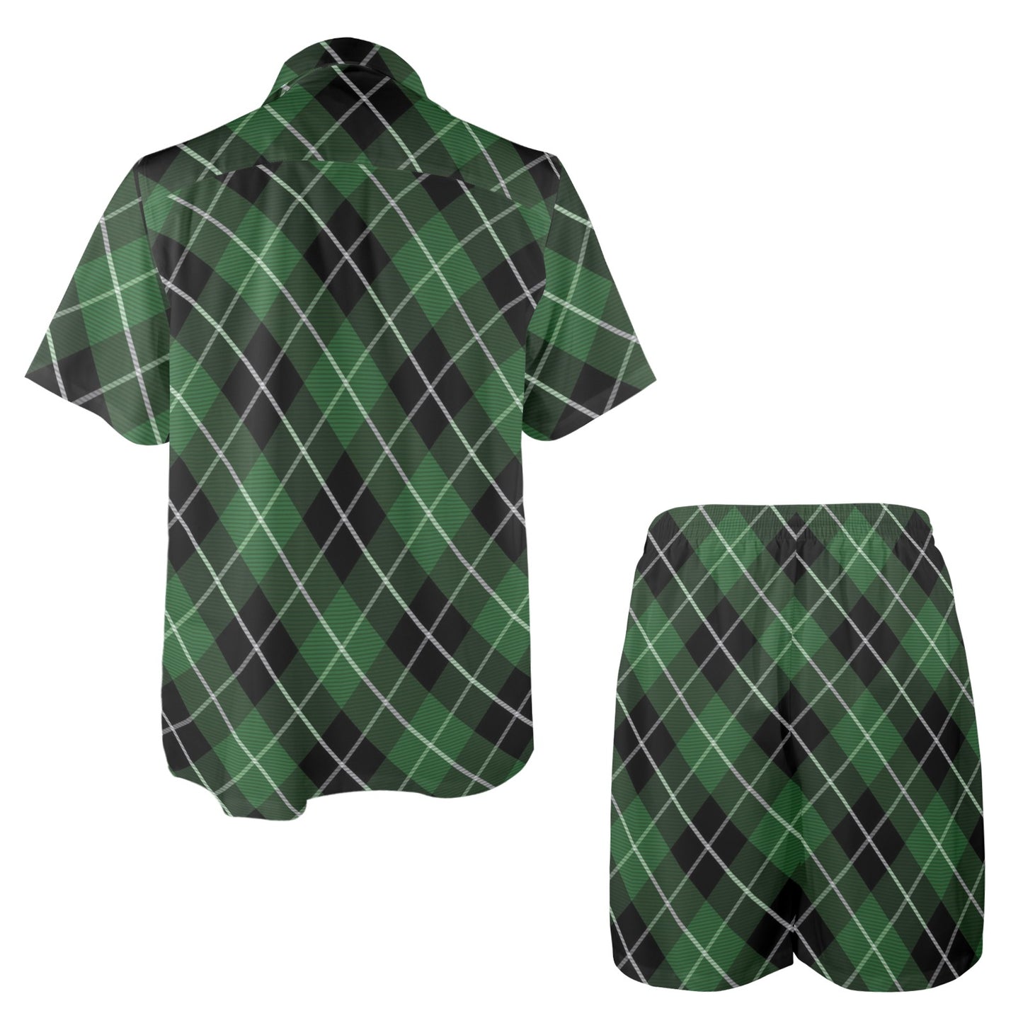 Plaid Green Pattern Print Design A05 Men's Beach Shirt and Shorts Set