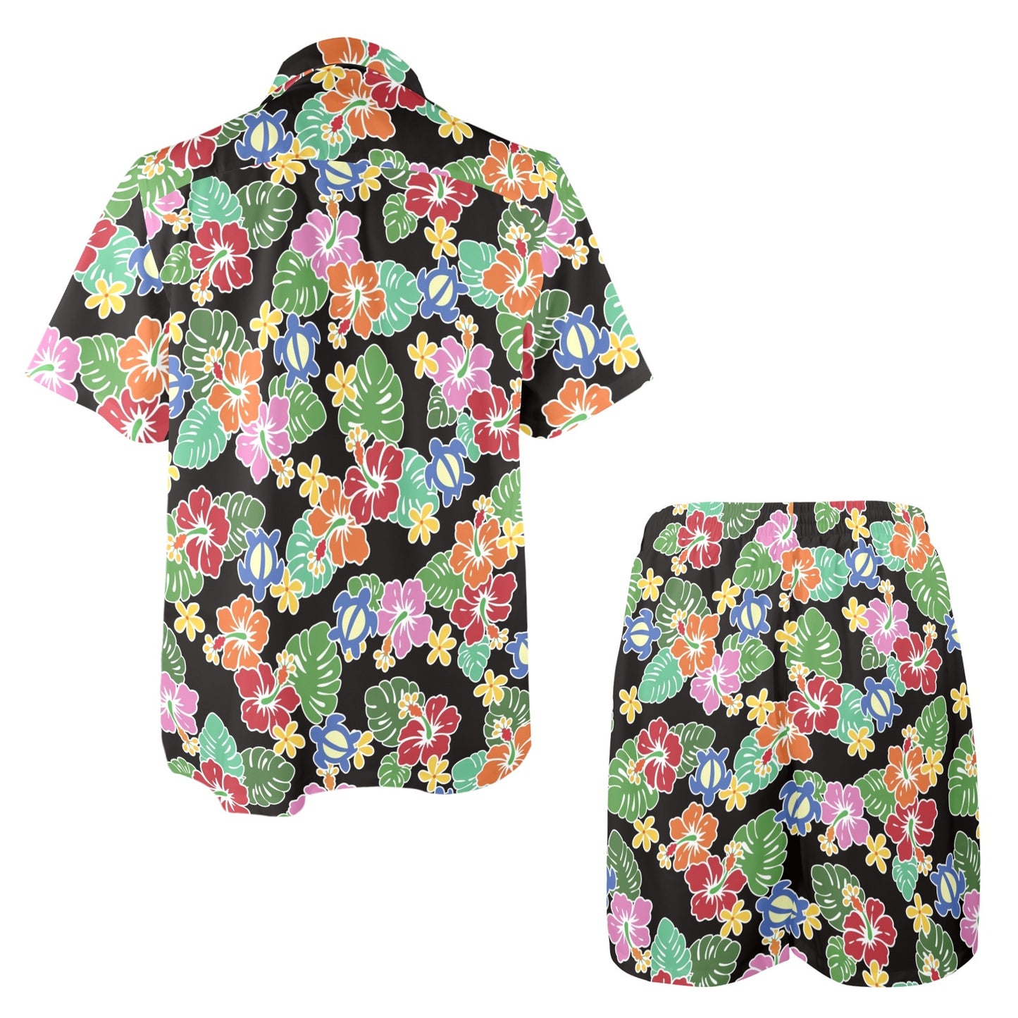 Hawaiian Themed Pattern Print Design H010 Men's Beach Shirt and Shorts Set