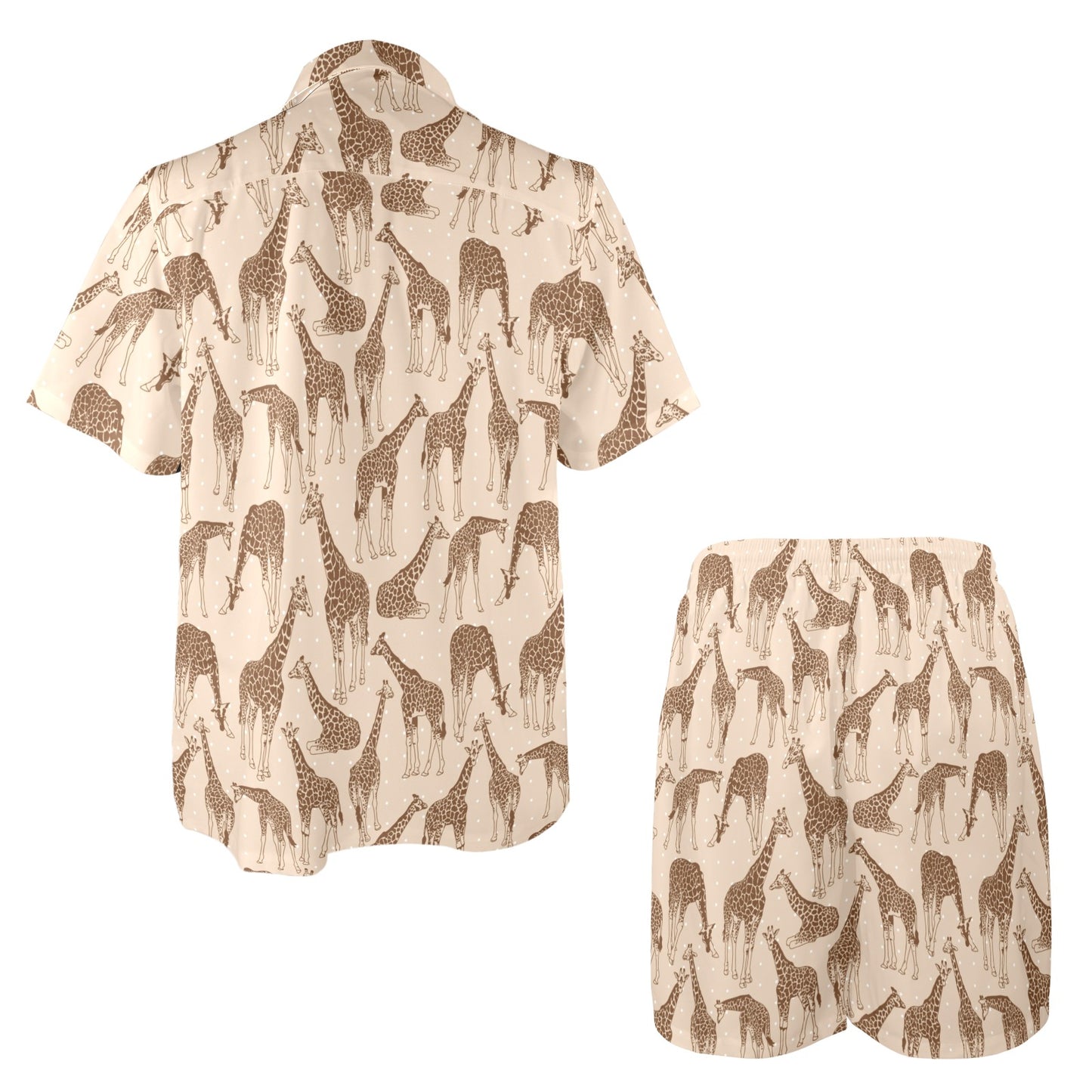 Giraffe Pattern Design Print Men's Beach Shirt and Shorts Set