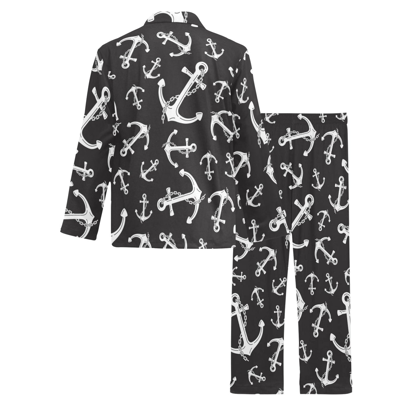 Anchor Black White Men's Long Pajama Set