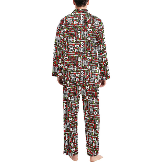 Skeleton Pattern Print Men's Long Pajama Set
