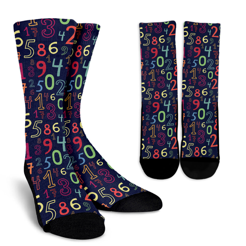 Number Pattern Print Design A01 Crew Socks