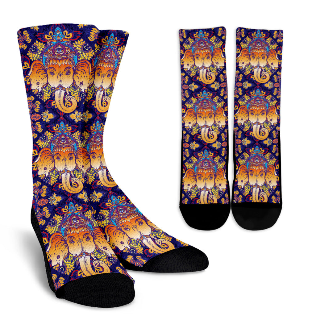 Ganesha Pattern Print Design 01 Crew Socks