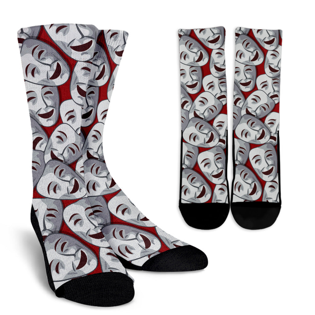 Acting Mask Pattern Print Design 01 Crew Socks