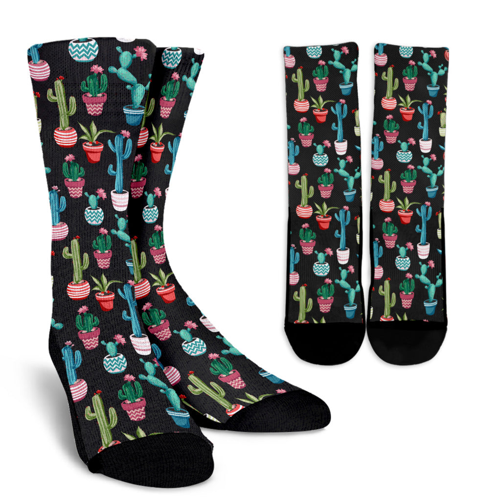 Cactus Pattern Print Design 02 Crew Socks