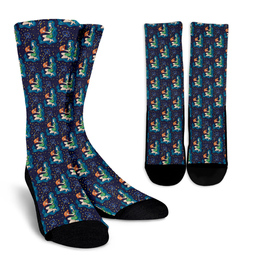 Aquarius Zodiac Pattern Print Design 03 Crew Socks