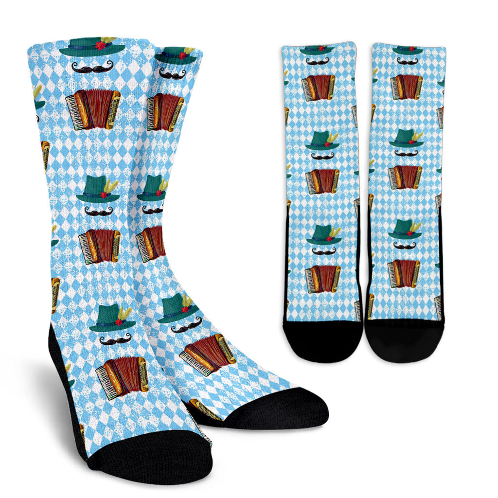 Accordion Mustache Pattern Print Design 01 Crew Socks