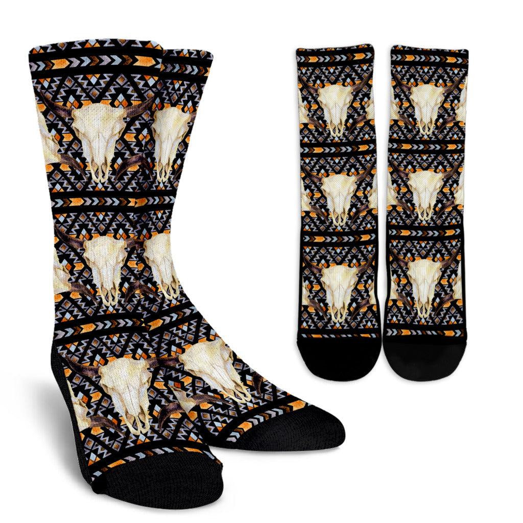 Buffalo Head Pattern Print Design 03 Crew Socks