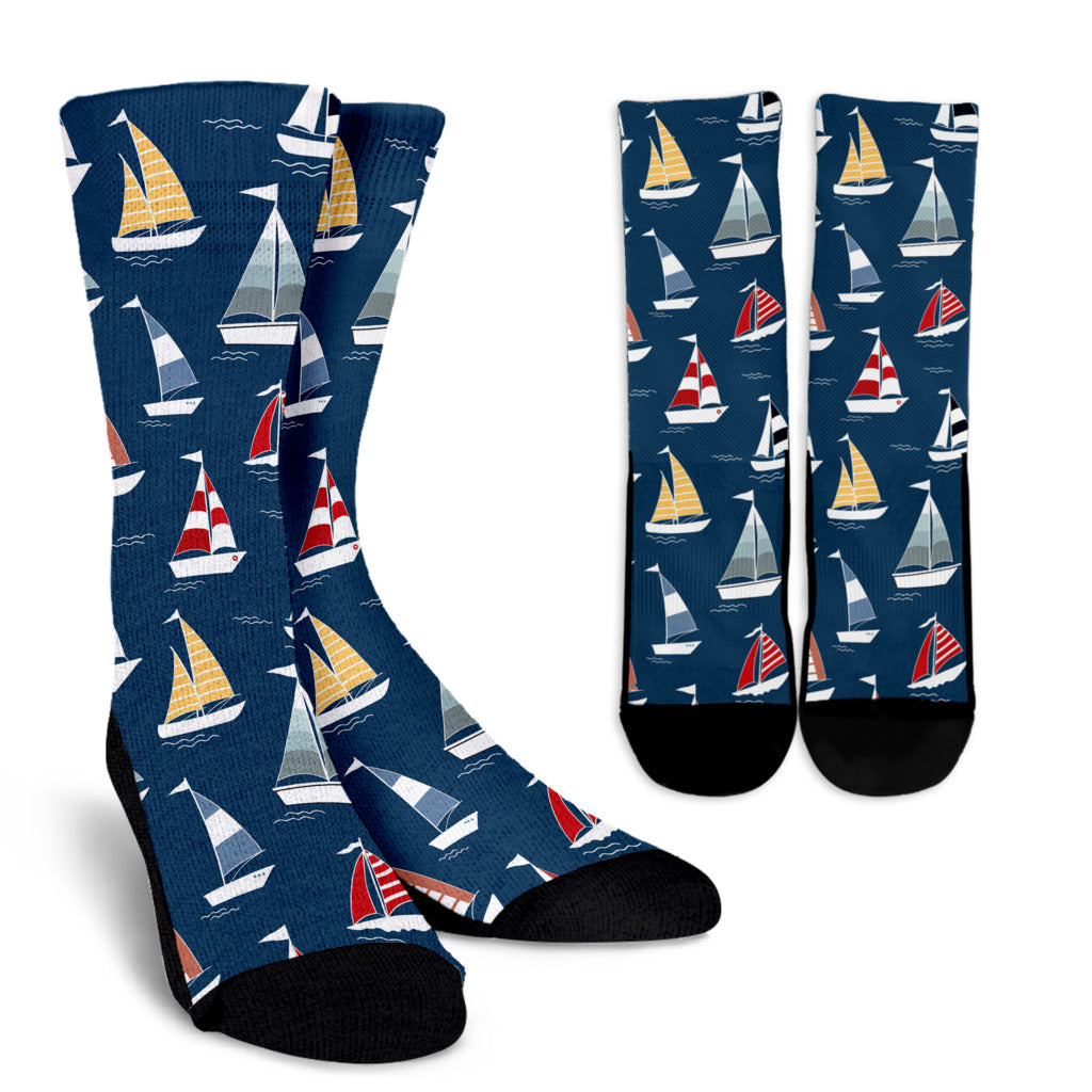 Sailing Ships Pattern Print Design A04 Crew Socks