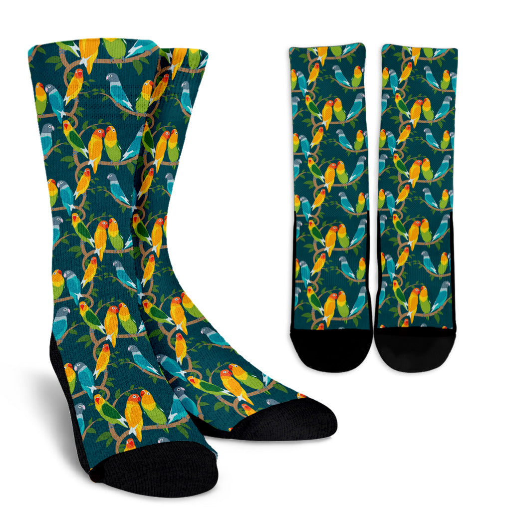Lovebird Pattern Print Design 02 Crew Socks