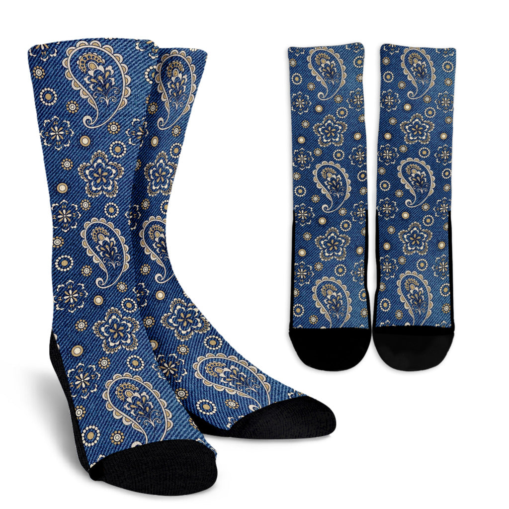 Jean Paisley Pattern Print Design 01 Crew Socks