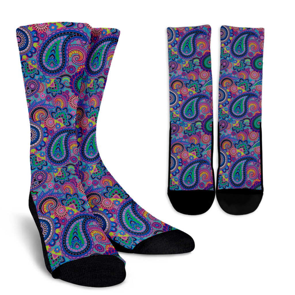 Paisley Colorful Pattern Print Design A02 Crew Socks