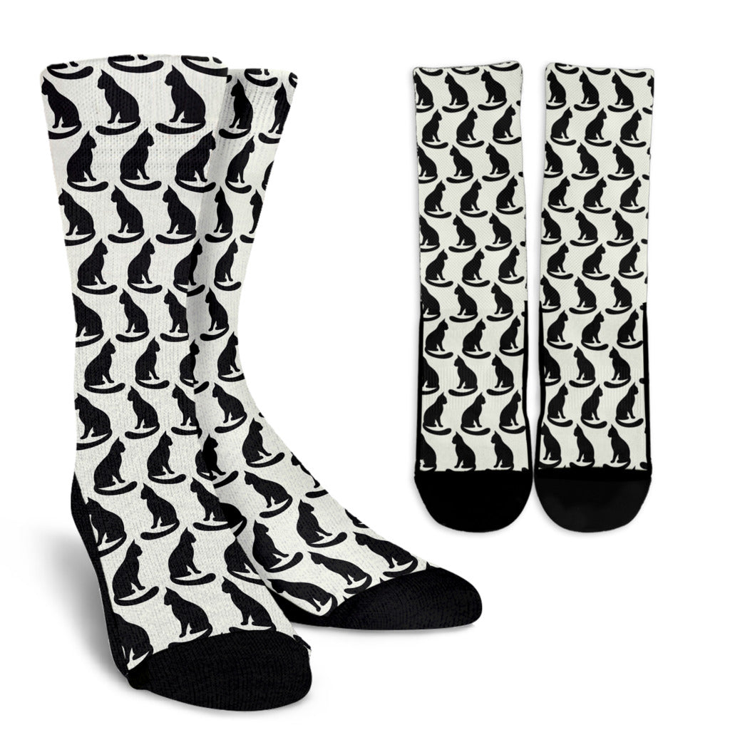 Black Cat Pattern Print Design 02 Crew Socks