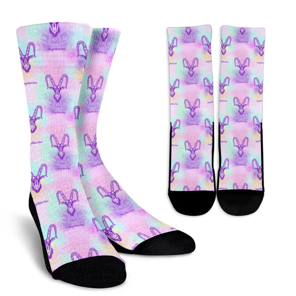 Capricorn Zodiac Pattern Print Design 02 Crew Socks
