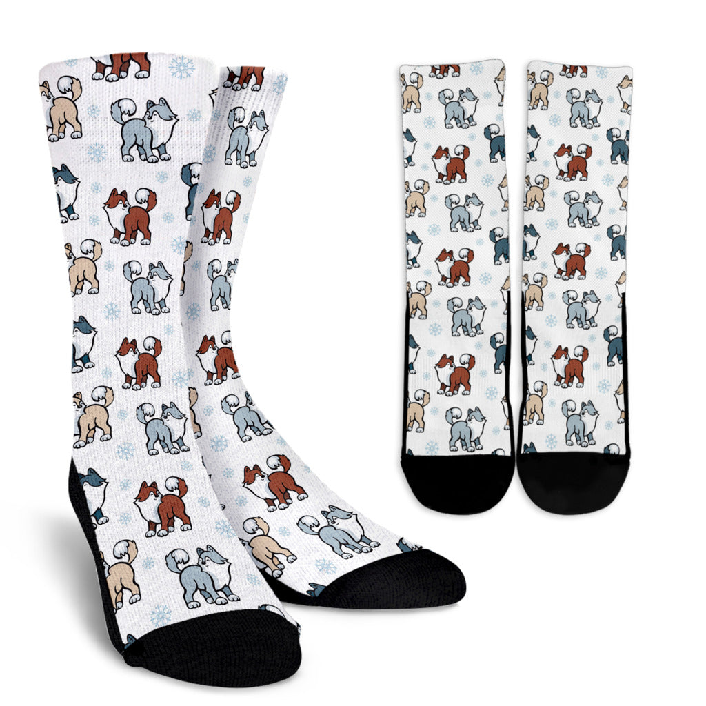 Alaskan Malamute Pattern Print Design 02 Crew Socks
