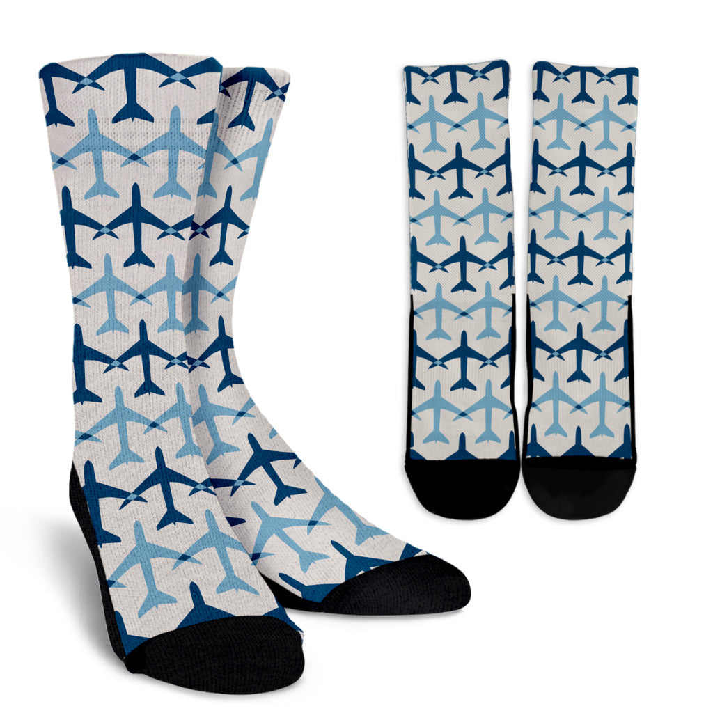 Airplane Pattern Print Design 04 Crew Socks