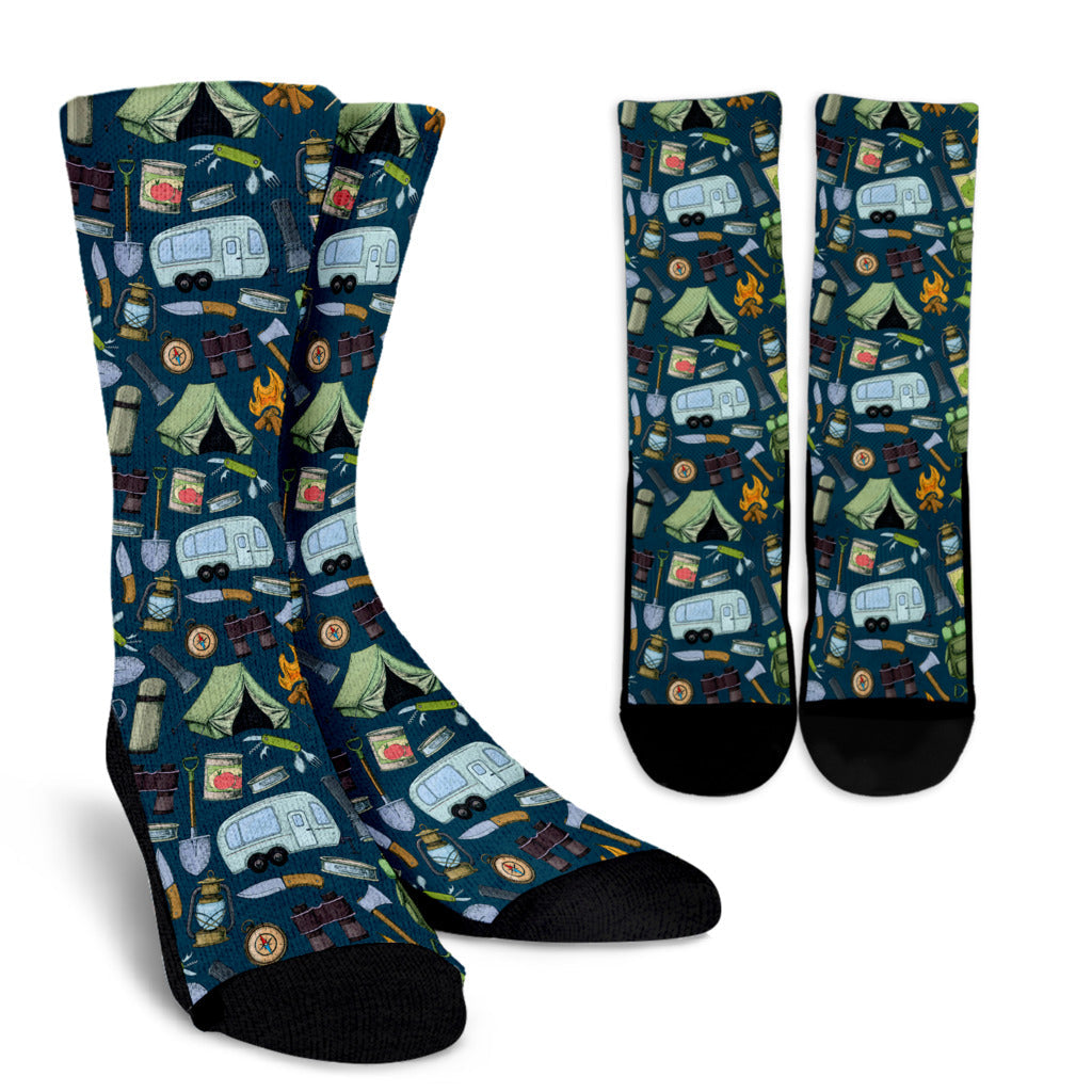 Camping Pattern Print Design 02 Crew Socks