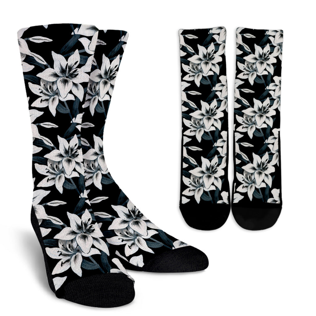 Lily Pattern Print Design 03 Crew Socks