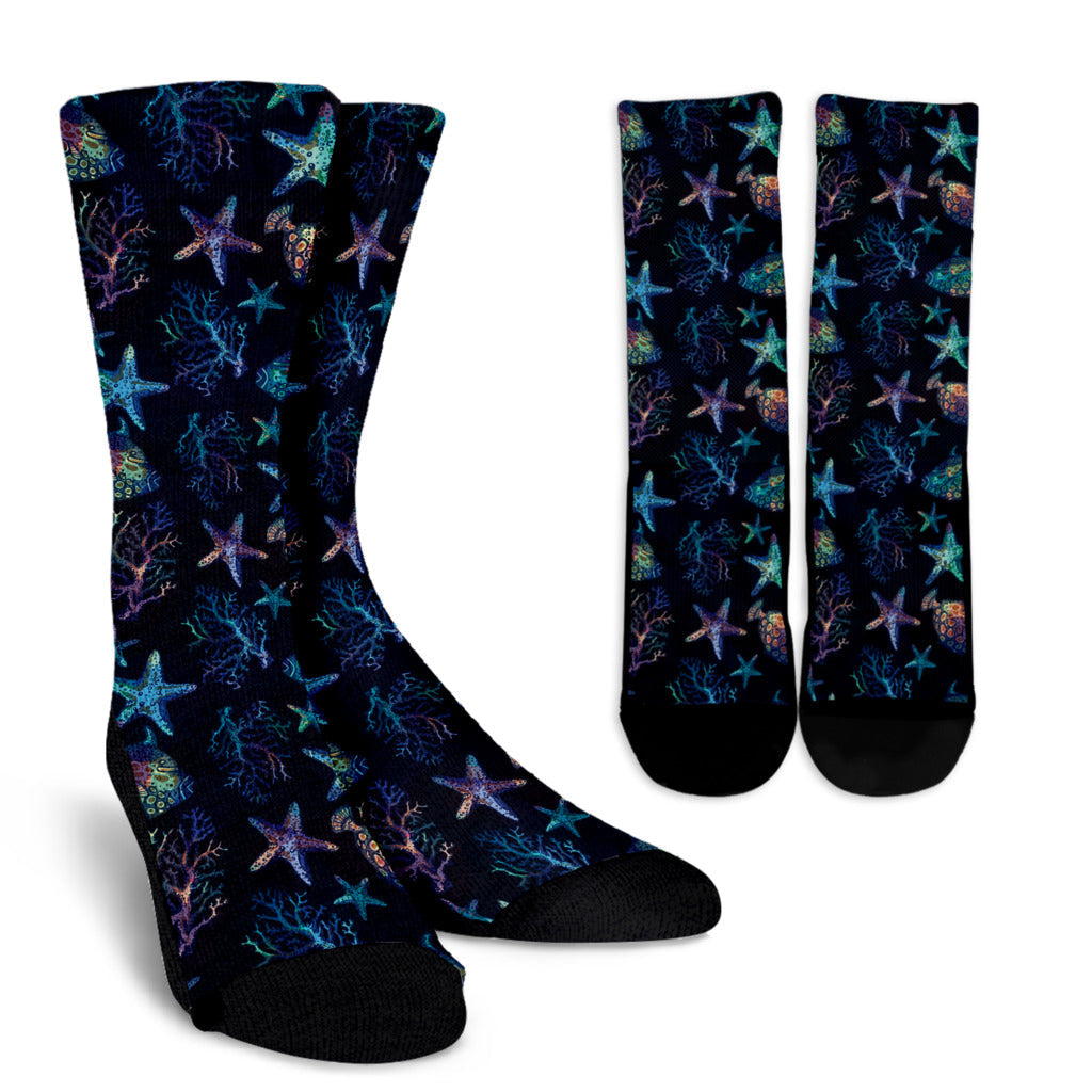 Starfish Pattern Print Design 01 Crew Socks