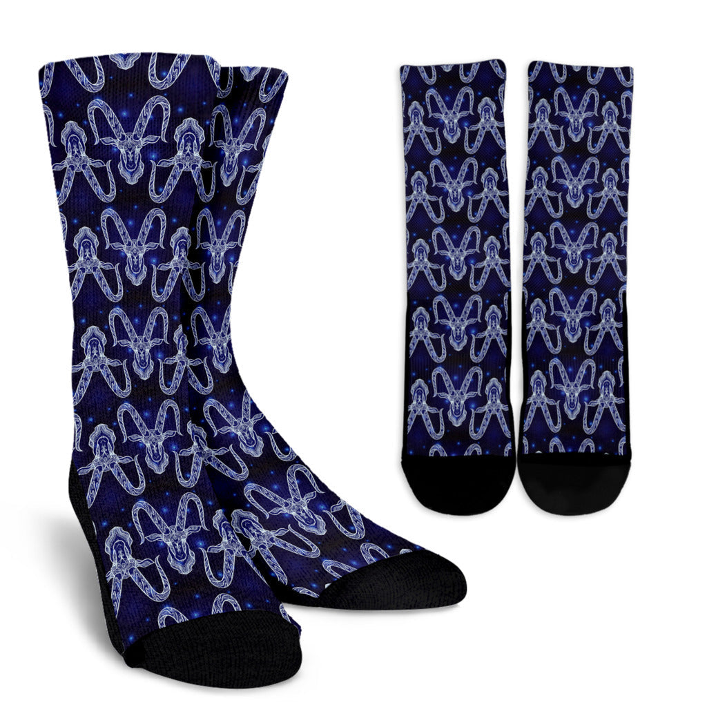 Capricorn Zodiac Pattern Print Design 03 Crew Socks