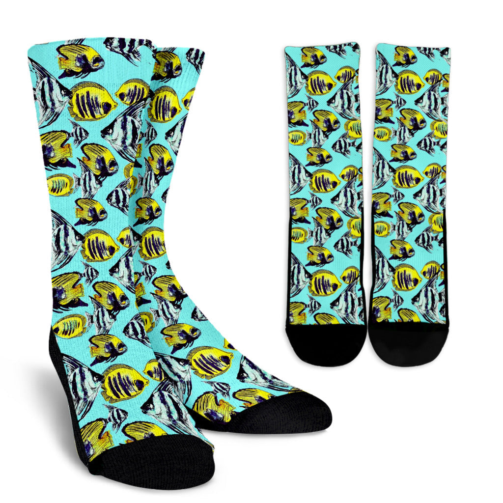 Angelfish Pattern Print Design 02 Crew Socks