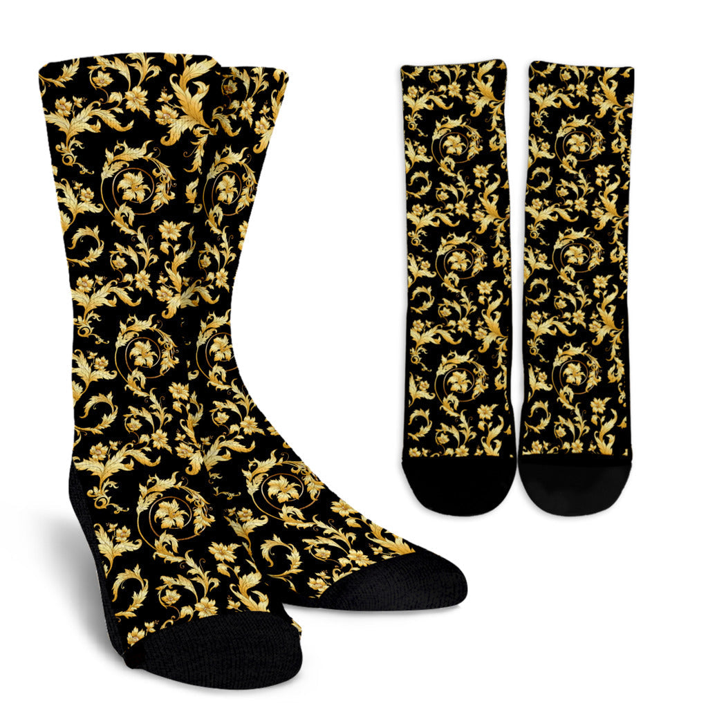Baroque Golden Pattern Print Design 04 Crew Socks