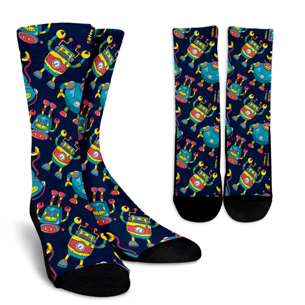 Robot Pattern Print Design A05 Crew Socks