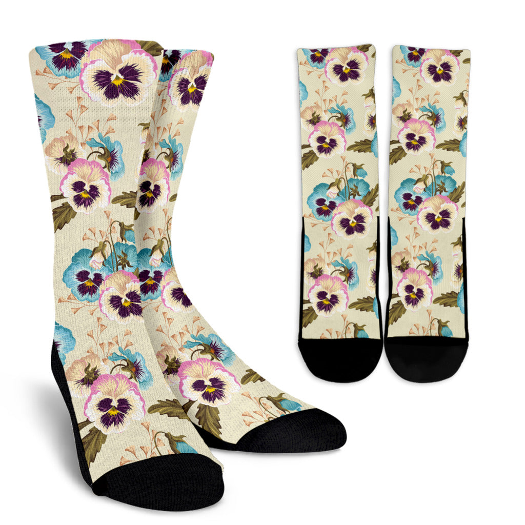 Pansy Pattern Print Design A02 Crew Socks
