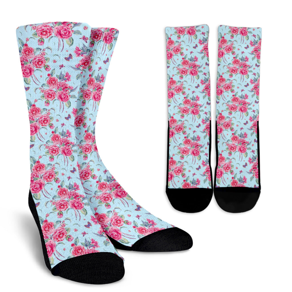Camellia Pattern Print Design 01 Crew Socks