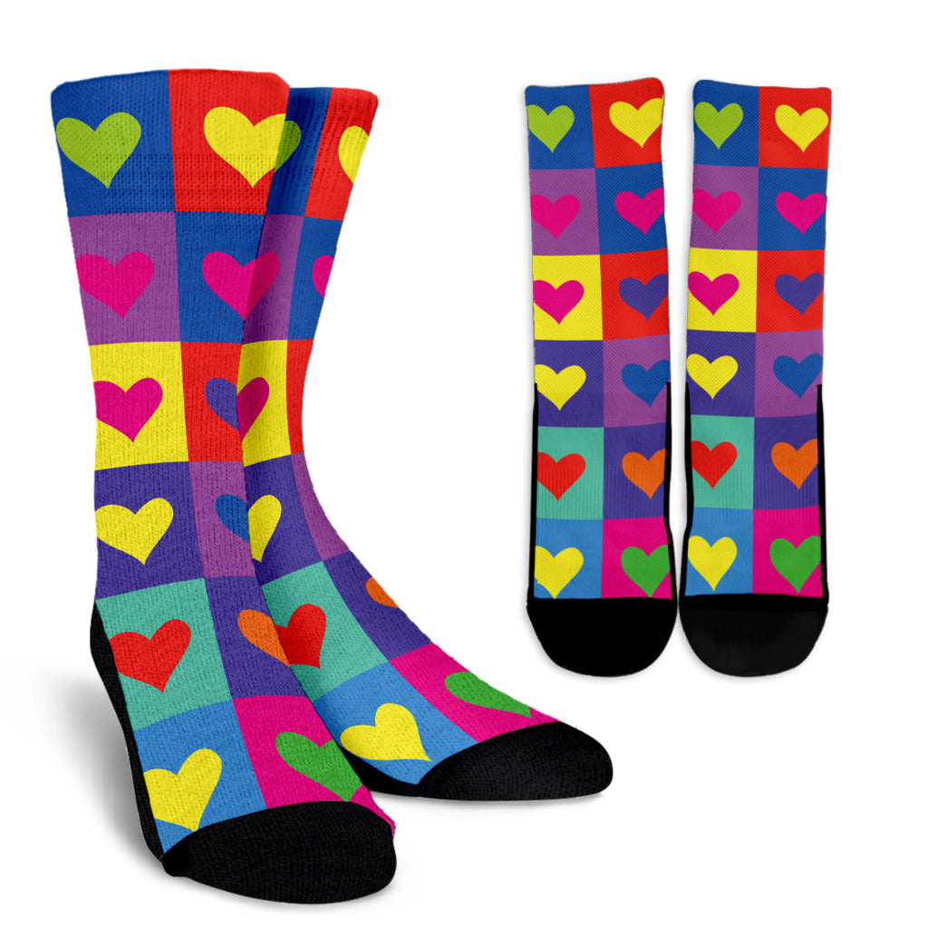 Pop Art Heart Pattern Print Design A01 Crew Socks