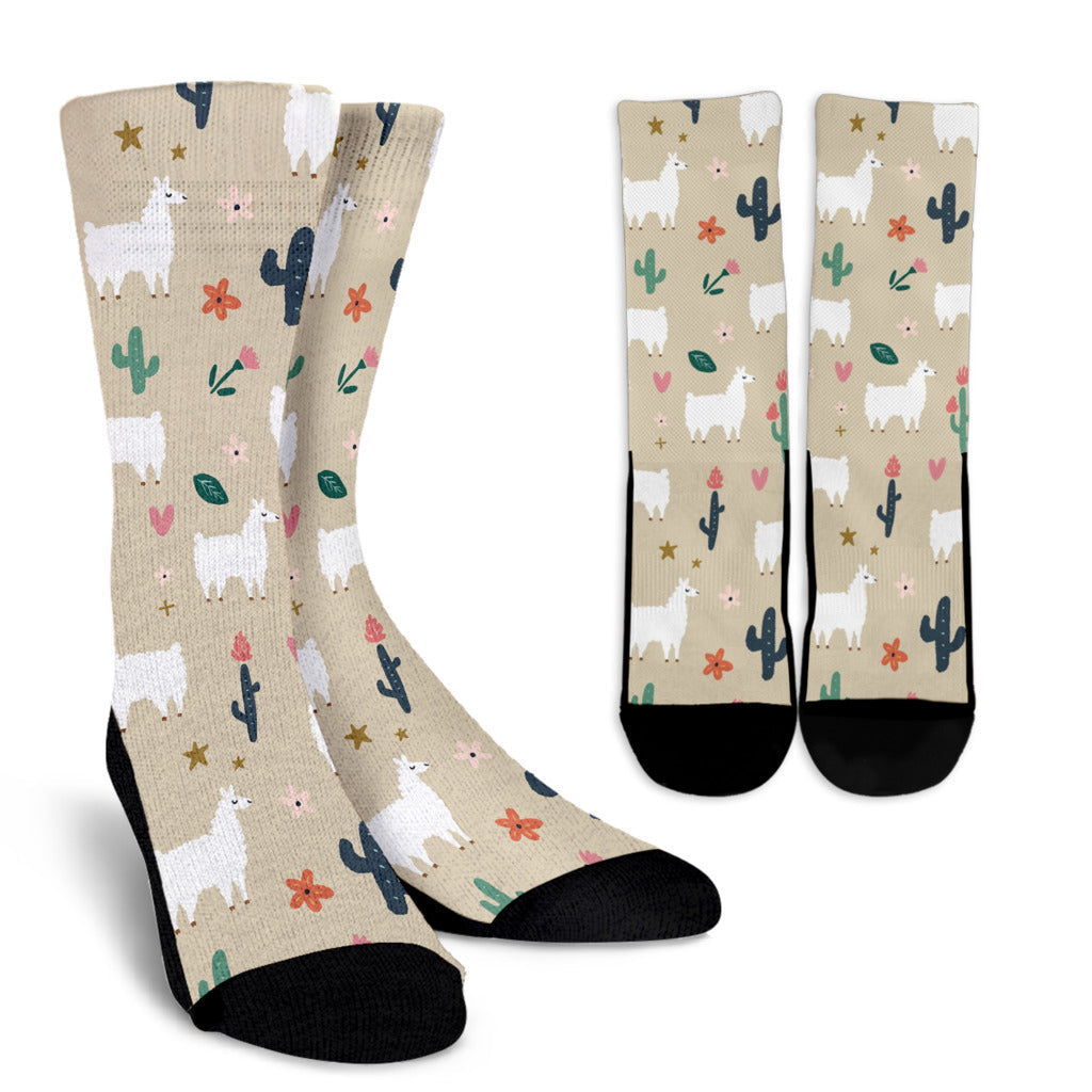 Llama Cactus Pattern Print Design 09 Crew Socks
