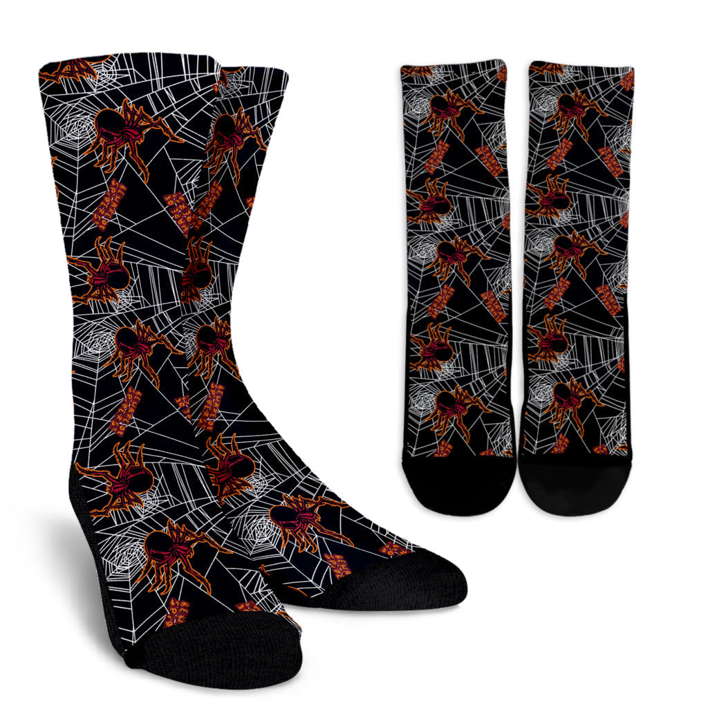 Tarantula Spiderwebs Pattern Print Design 01 Crew Socks