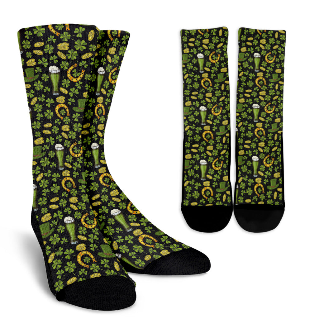 Clover St Patricks Pattern Print Design 03 Crew Socks