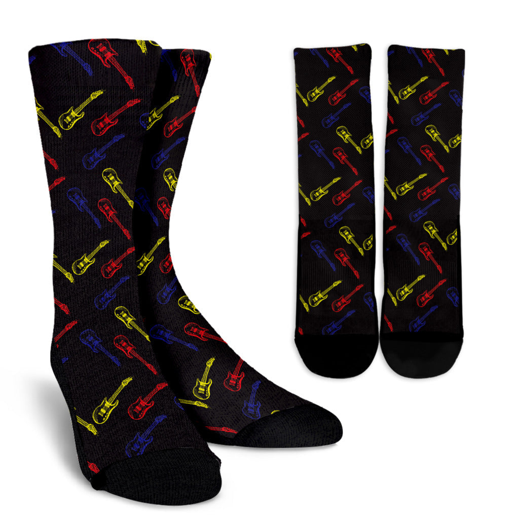 Electric Guitar Pattern Print Design 03 Crew Socks