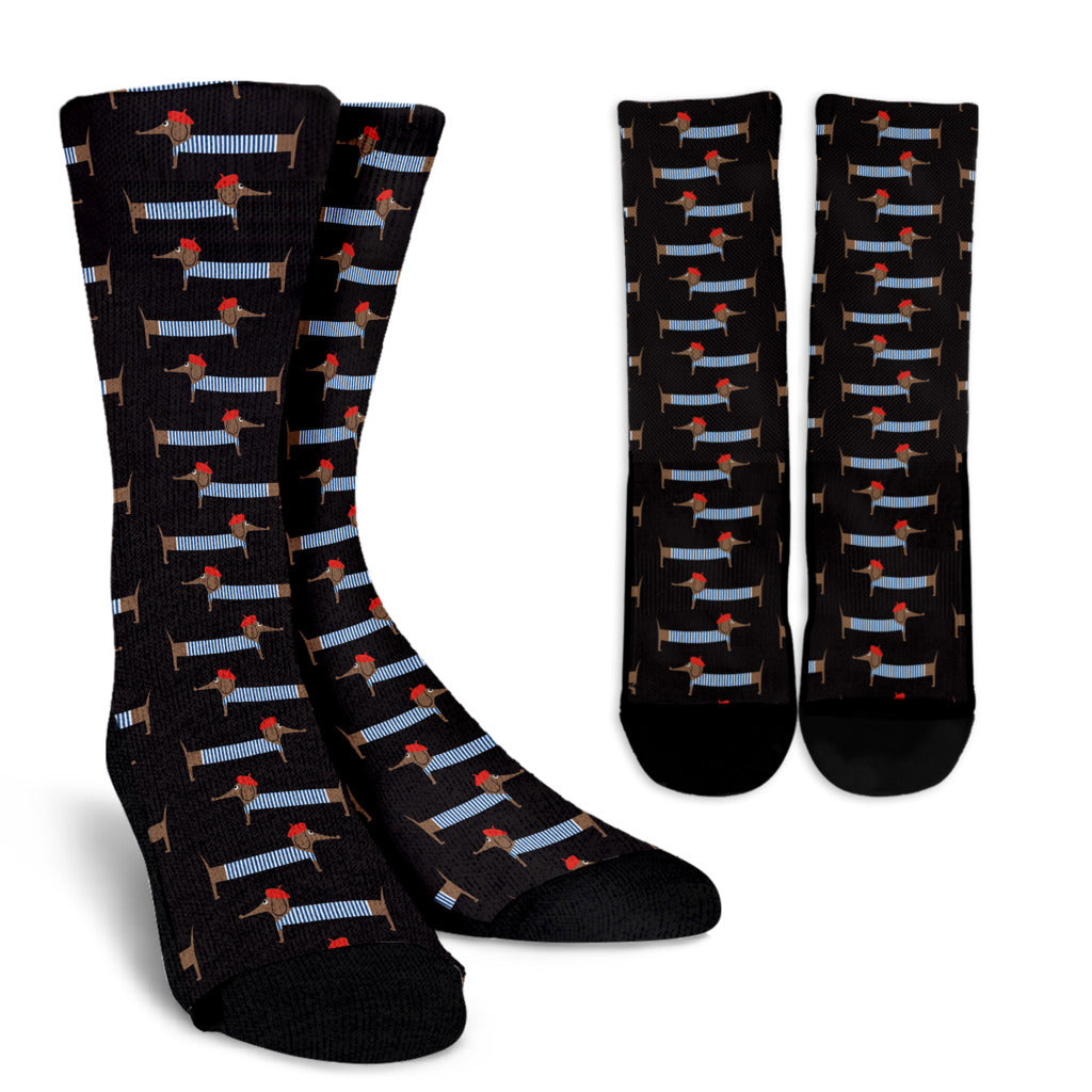 Dachshund Pattern Print Design 04 Crew Socks