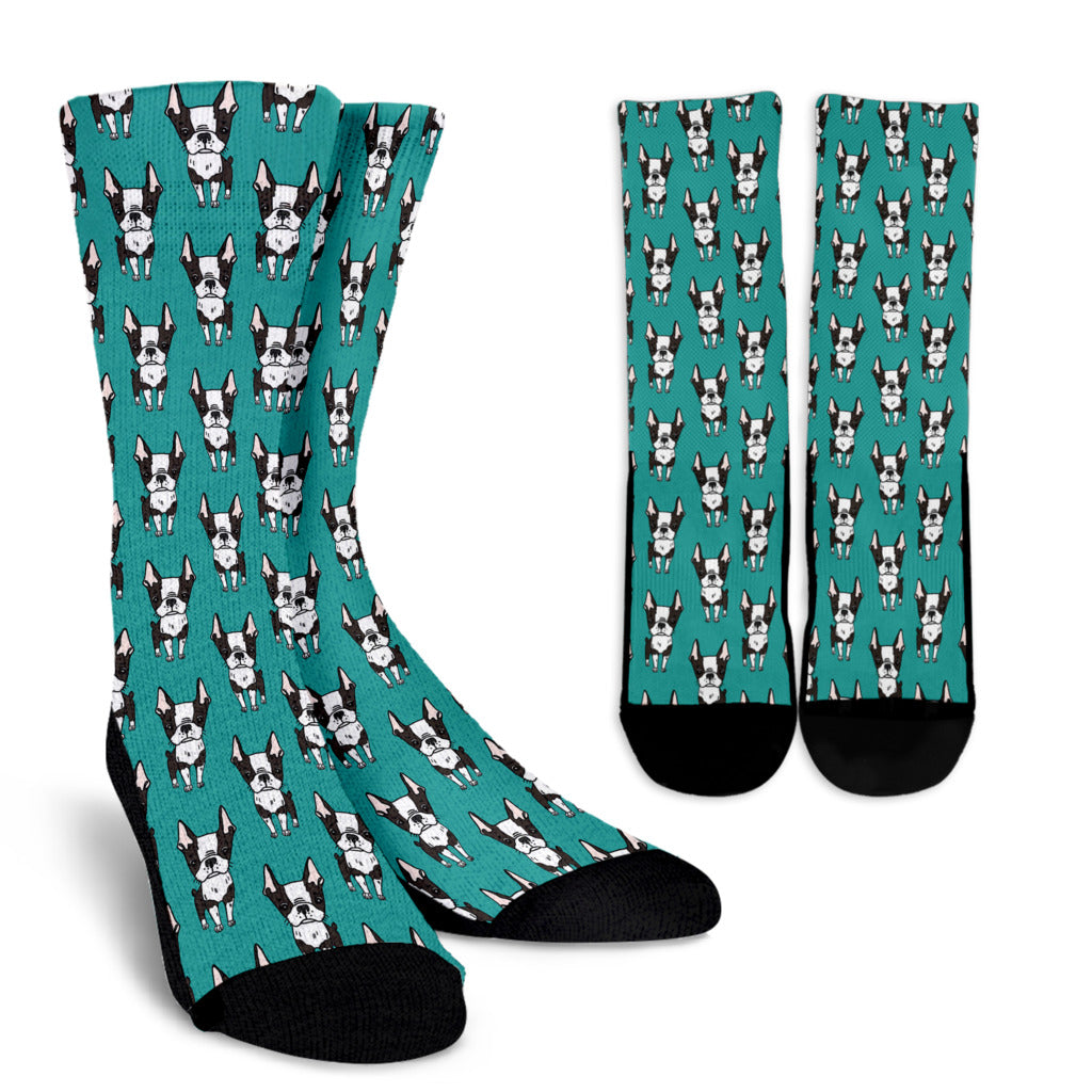 Boston Terrier Pattern Print Design 04 Crew Socks
