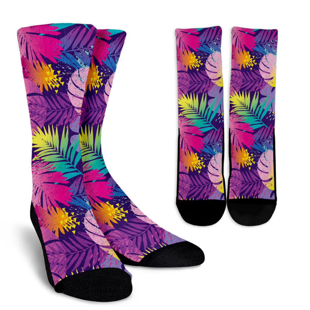 Palm Leaf Pattern Print Design A04 Crew Socks
