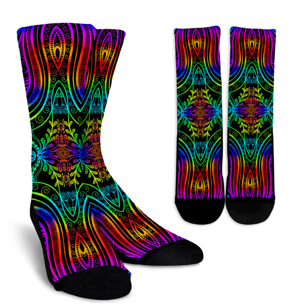 Neon Trible Rainbow Pattern Print Design A01 Crew Socks