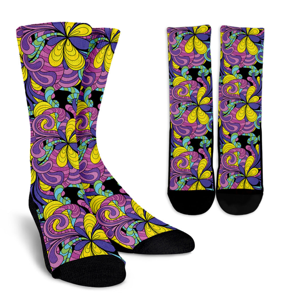Psychedelic Pattern Print Design A04 Crew Socks