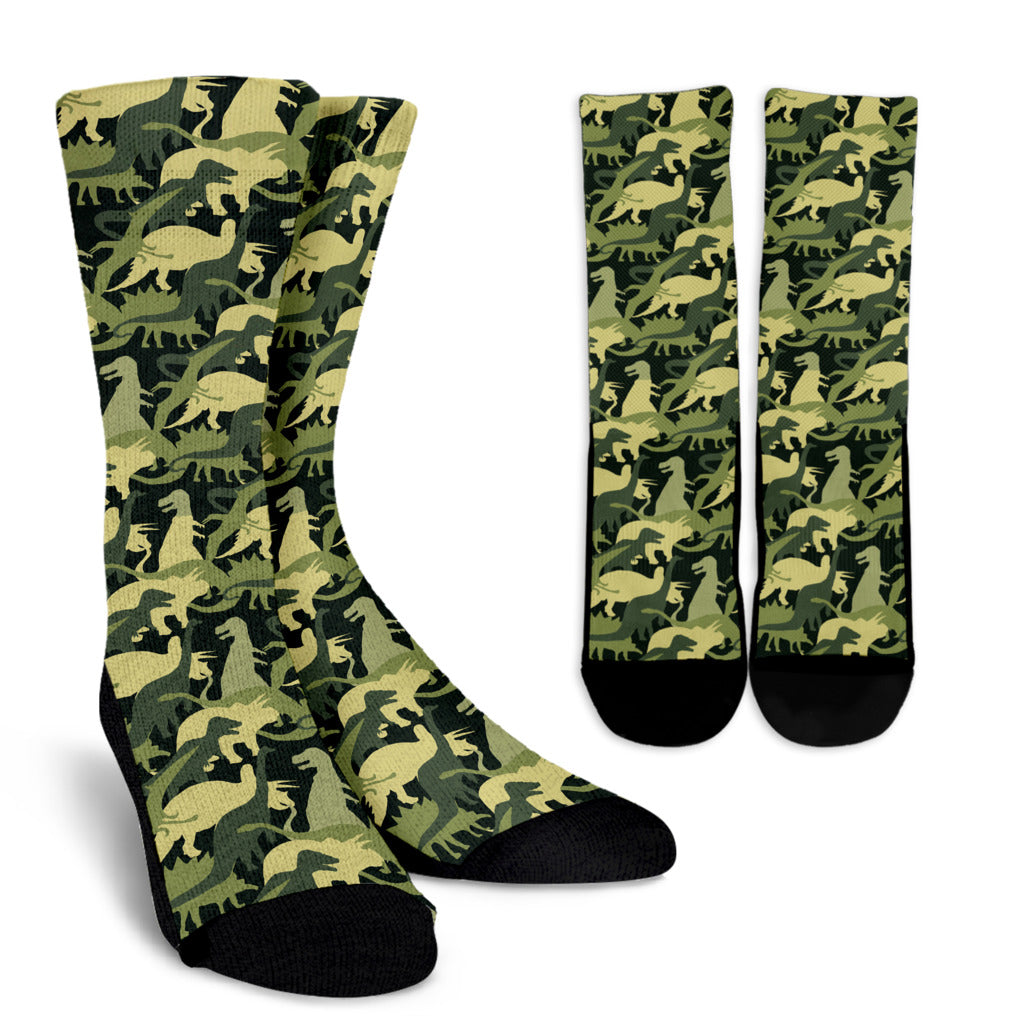 Camouflage Dinosaur Pattern Print Design 03 Crew Socks